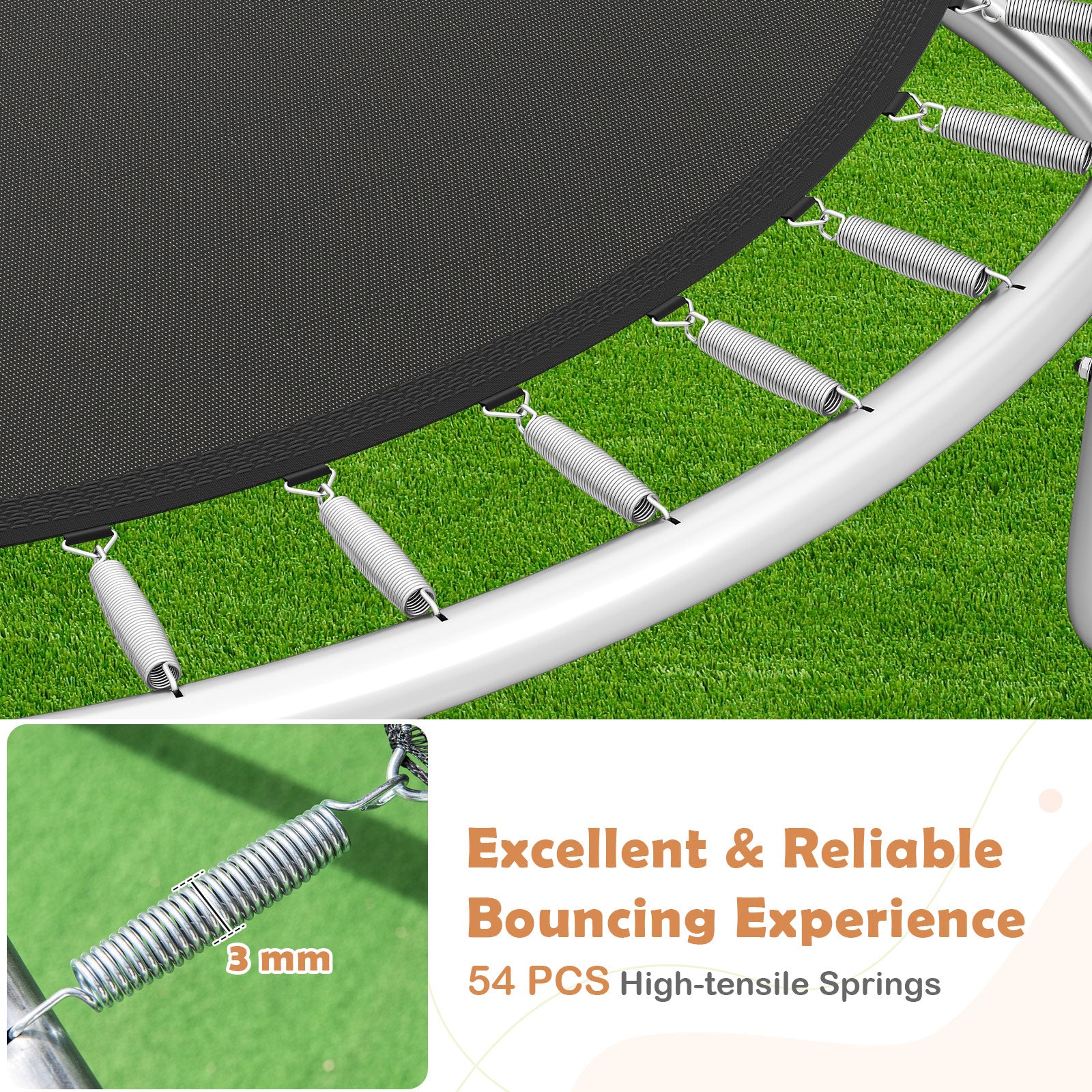 Outdoor Heavy-Duty Recreational Trampoline with Safety Enclosure Net-Orange
