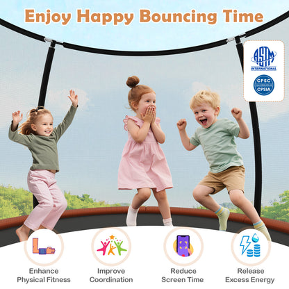 Outdoor Heavy-Duty Recreational Trampoline with Safety Enclosure Net-Orange