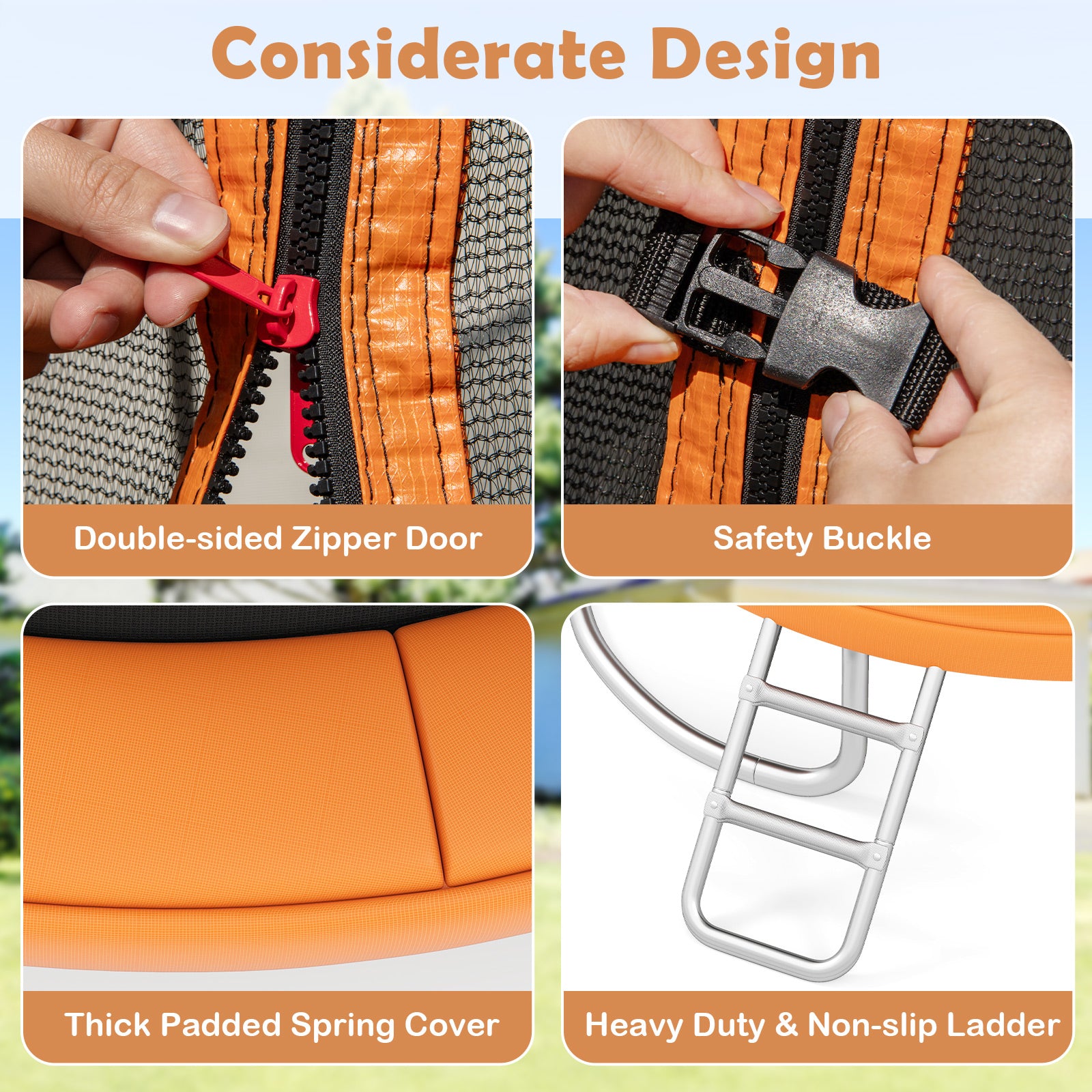 Outdoor Heavy-Duty Recreational Trampoline with Safety Enclosure Net-Orange