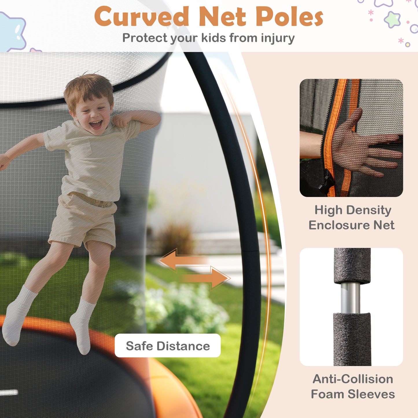 Outdoor Heavy-Duty Recreational Trampoline with Safety Enclosure Net-Orange