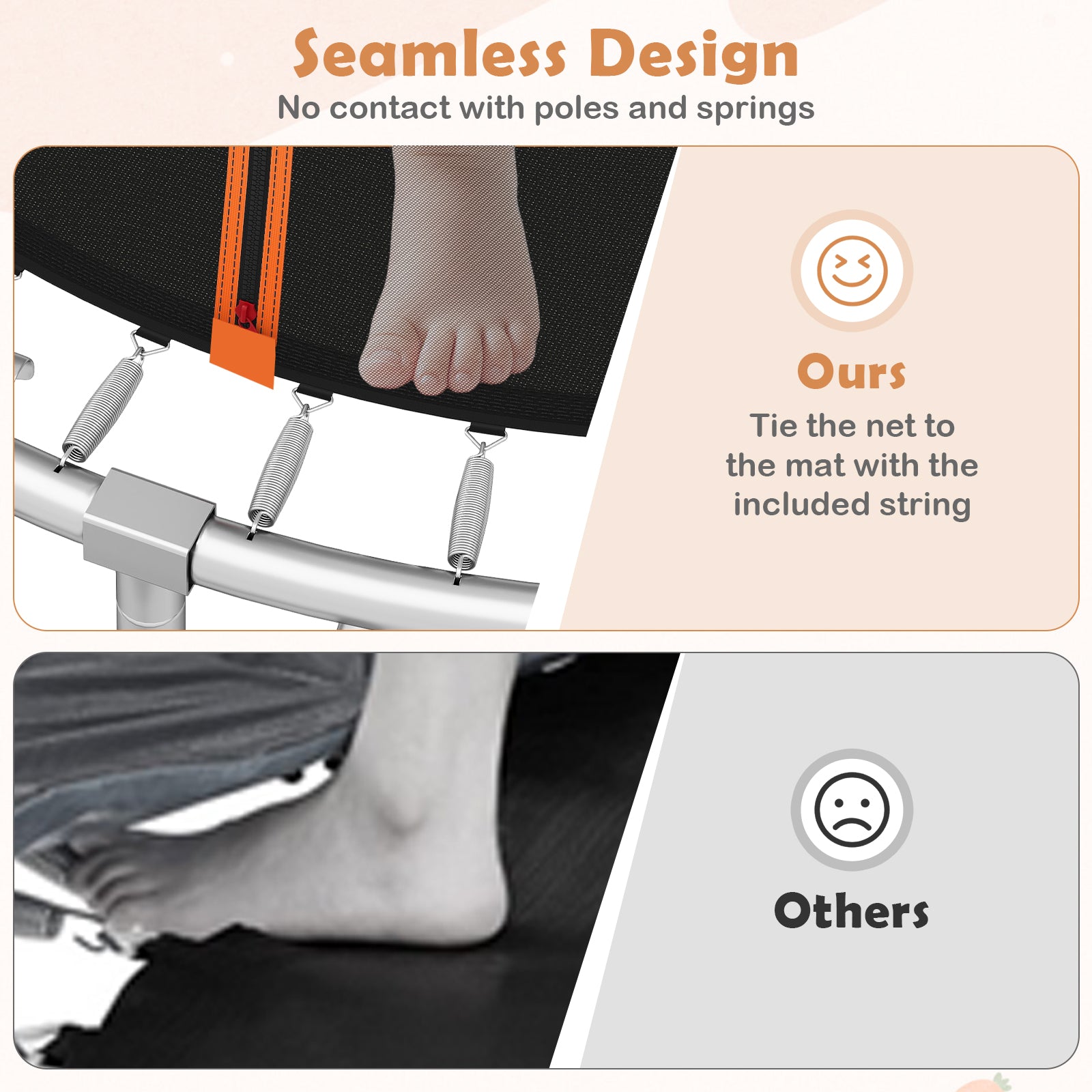 Outdoor Heavy-Duty Recreational Trampoline with Safety Enclosure Net-Orange