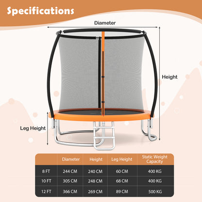 Outdoor Heavy-Duty Recreational Trampoline with Safety Enclosure Net-Orange