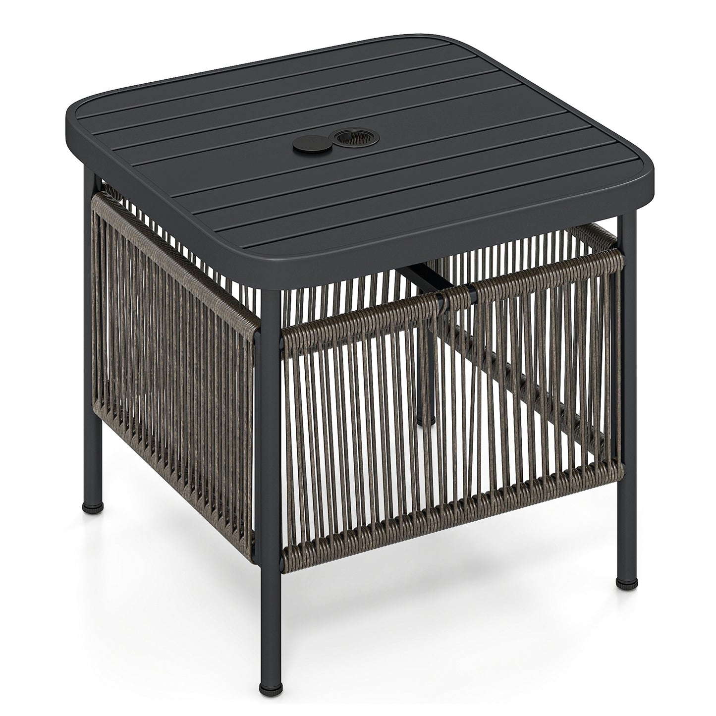 Outdoor PE Rattan Side Table with 4 cm Umbrella Hole