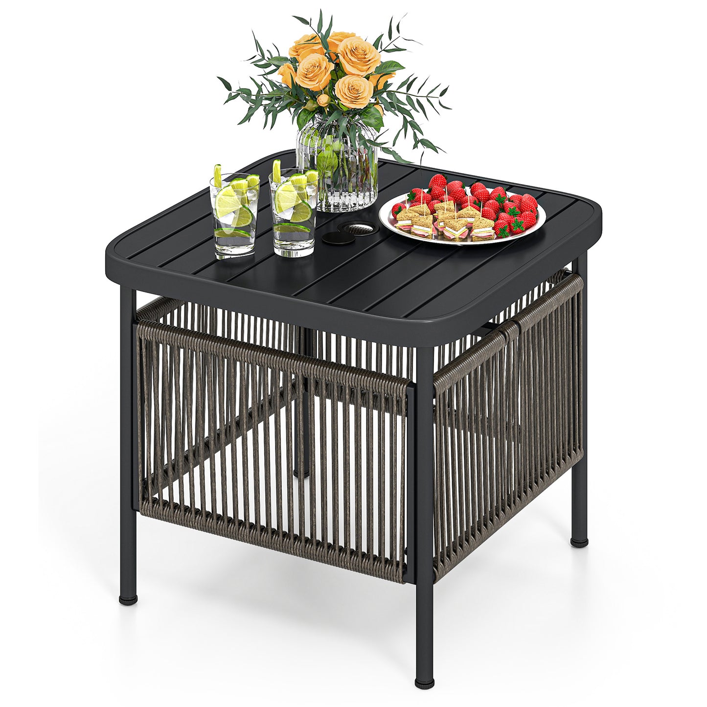 Outdoor PE Rattan Side Table with 4 cm Umbrella Hole