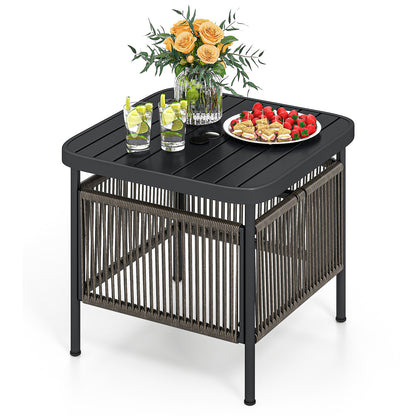 Outdoor PE Rattan Side Table with 4 cm Umbrella Hole