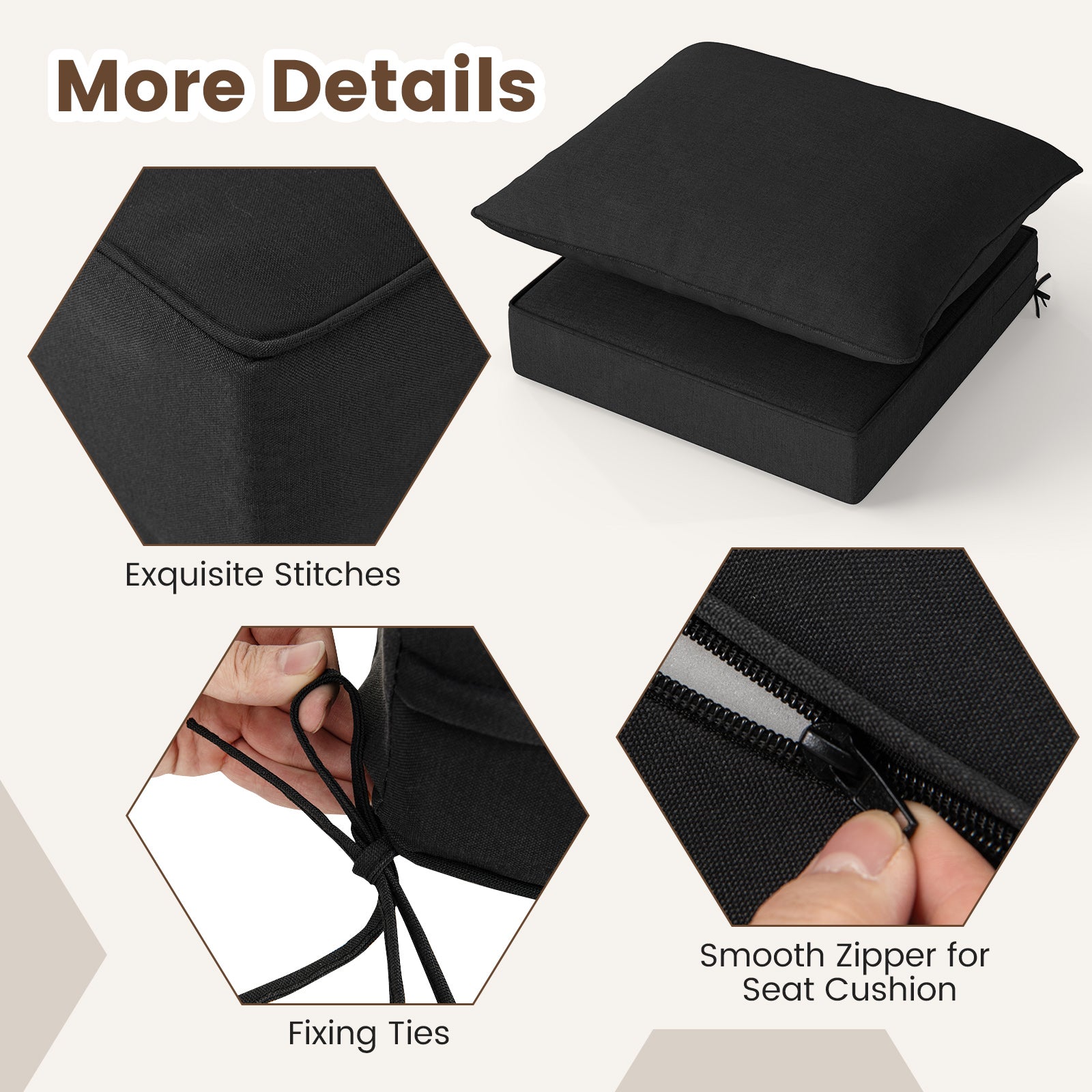 Detachable Outdoor Patio Cushion Set Chair Seat Pads-Black