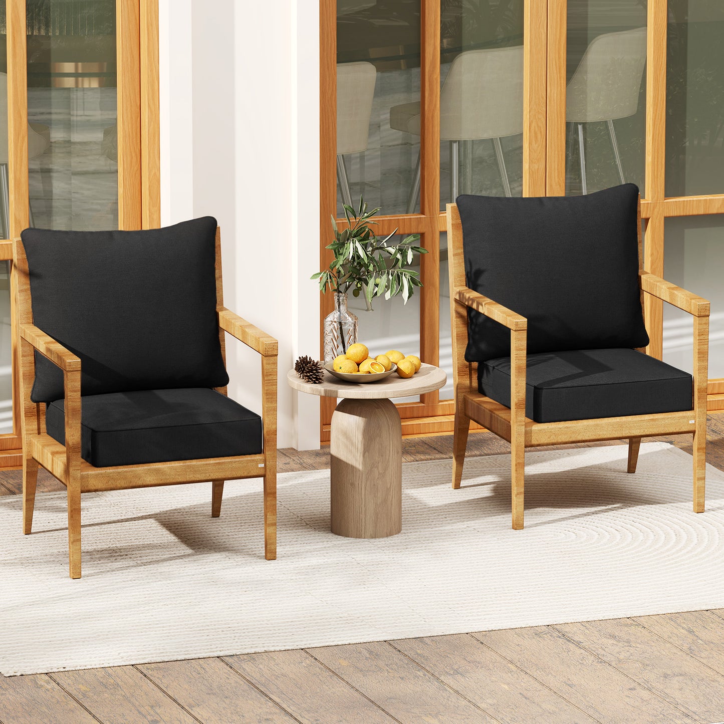 Detachable Outdoor Patio Cushion Set Chair Seat Pads-Black