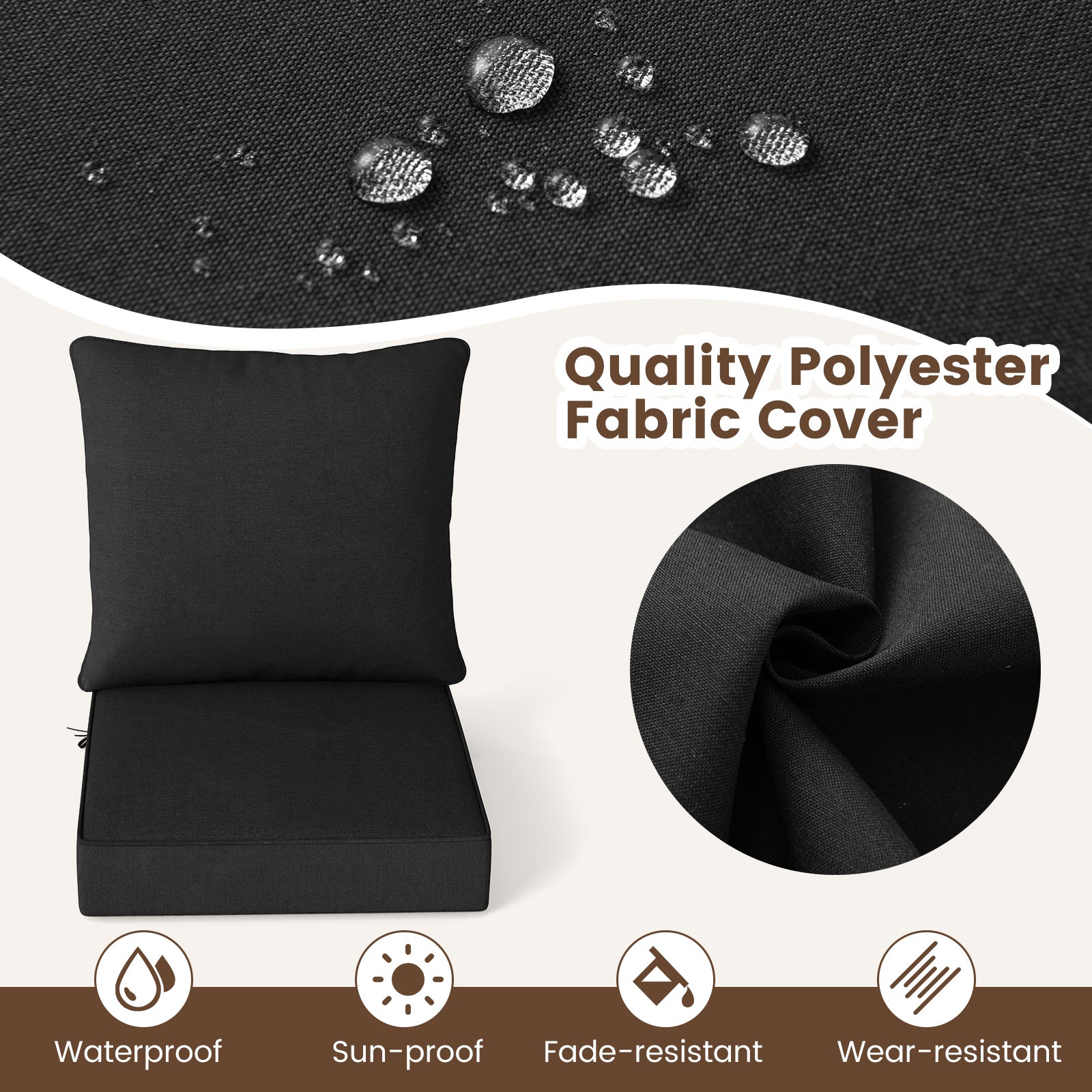 Detachable Outdoor Patio Cushion Set Chair Seat Pads-Black
