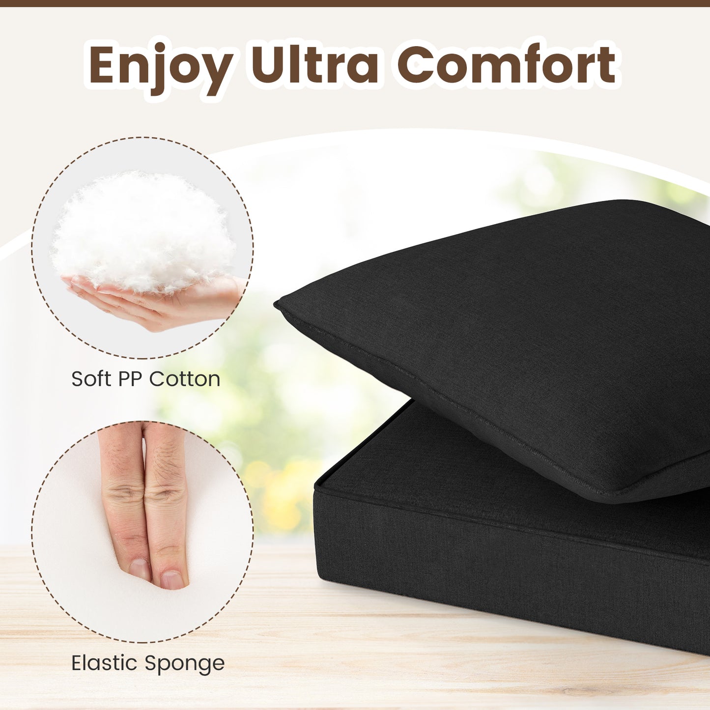 Detachable Outdoor Patio Cushion Set Chair Seat Pads-Black