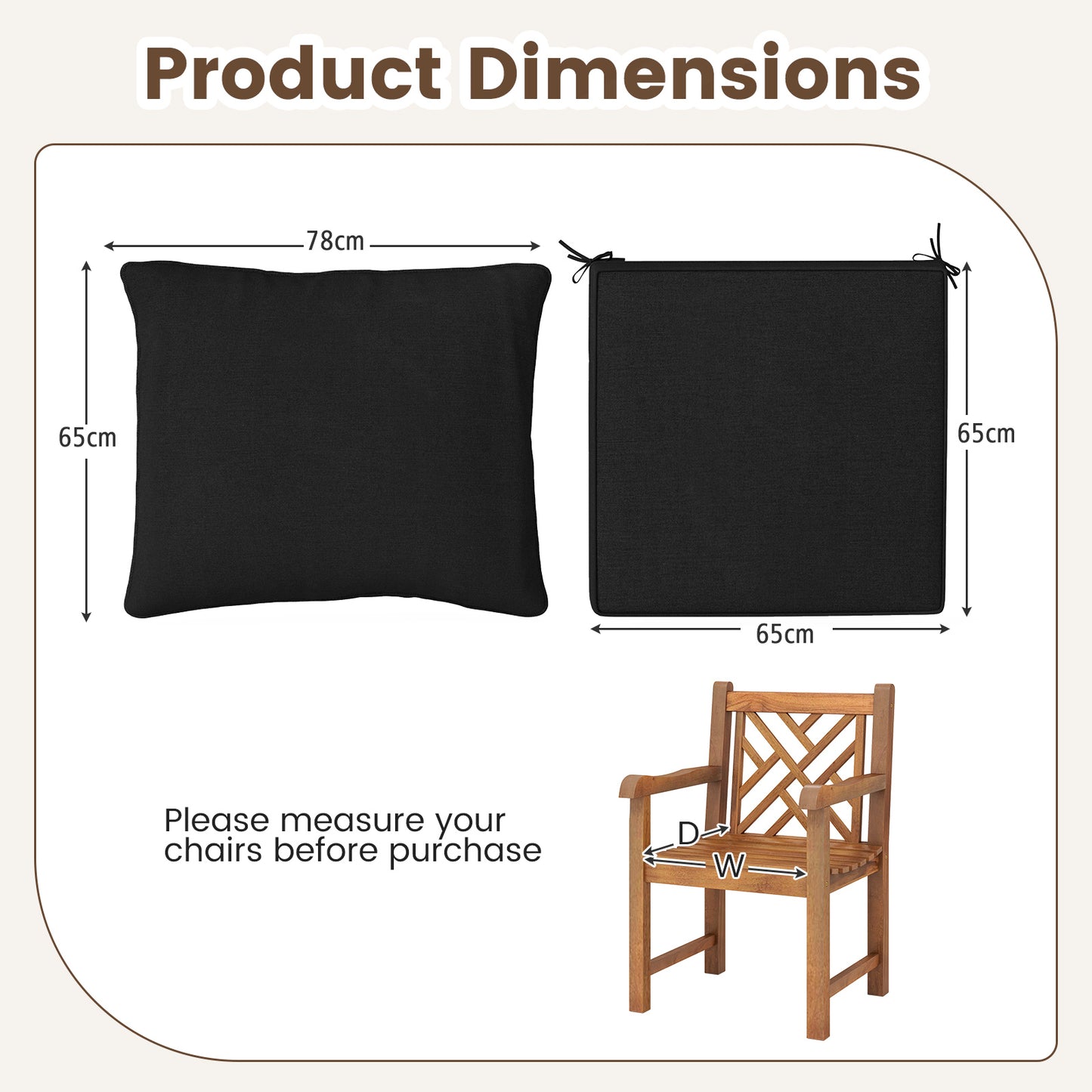 Detachable Outdoor Patio Cushion Set Chair Seat Pads-Black