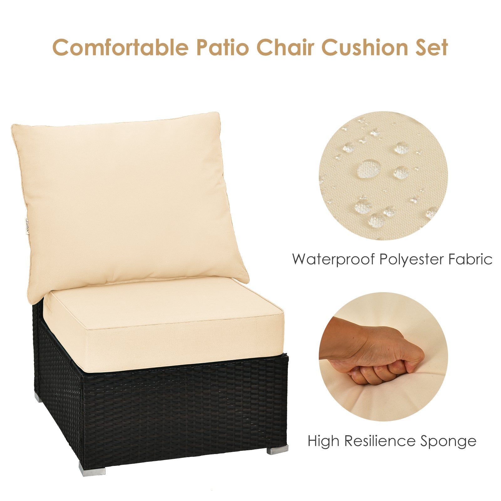 Detachable Outdoor Patio Cushion Set Chair Seat Pads-Beige