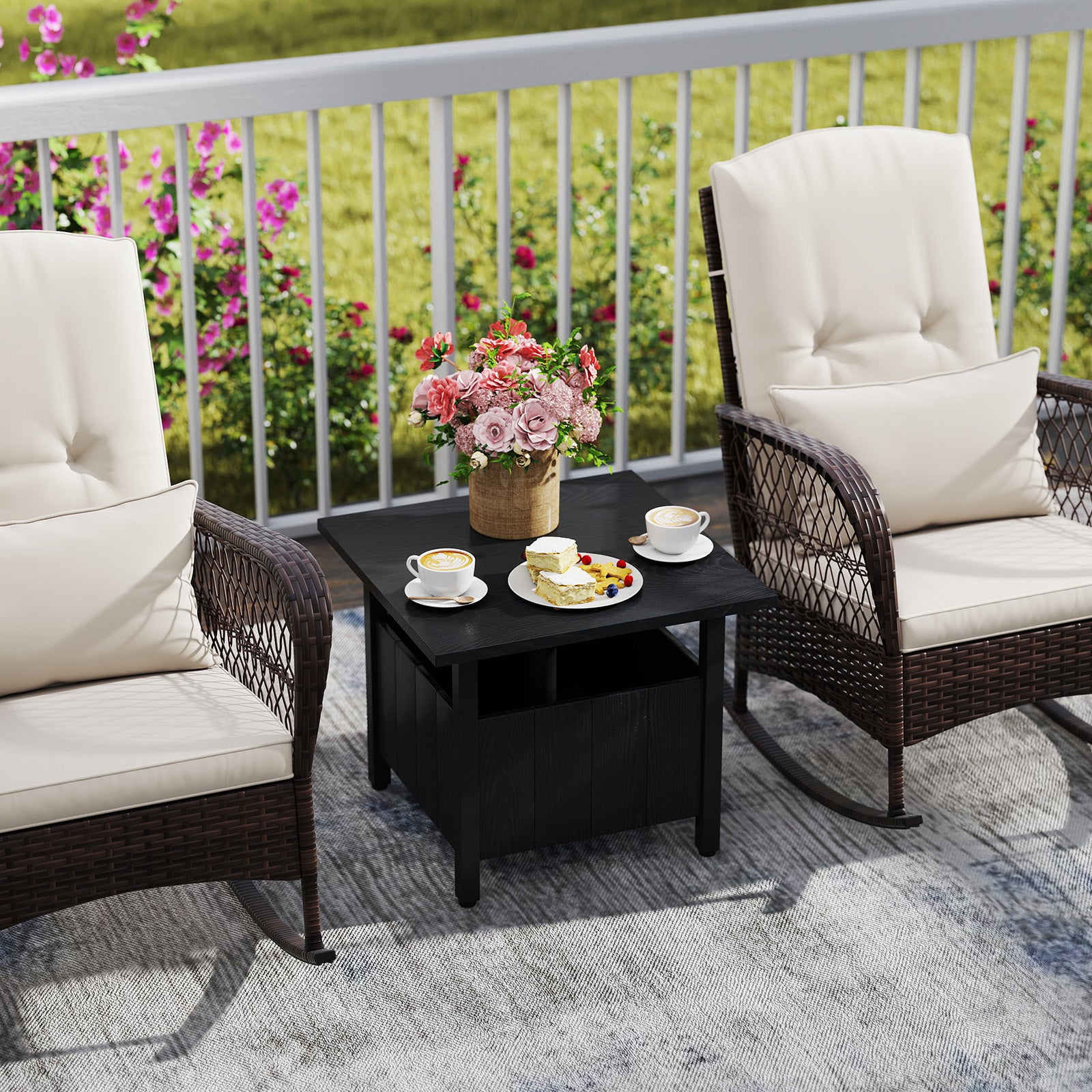 Outdoor Side Table with 48 mm Umbrella Hole-Black