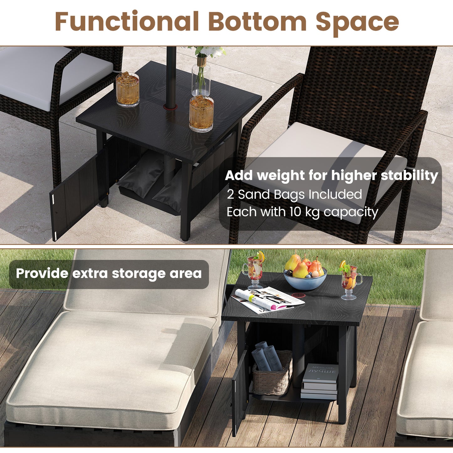 Outdoor Side Table with 48 mm Umbrella Hole-Black
