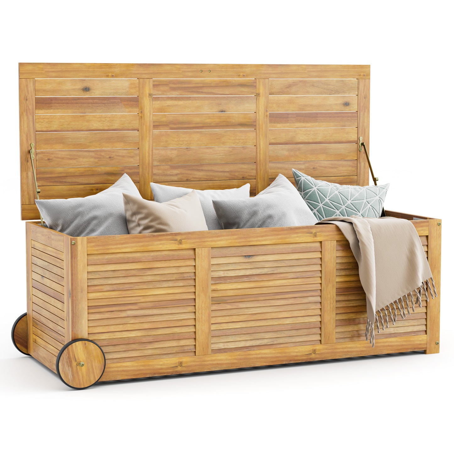 Outdoor Storage Box 182L on Wheels Rolling Patio Wooden Deck Box
