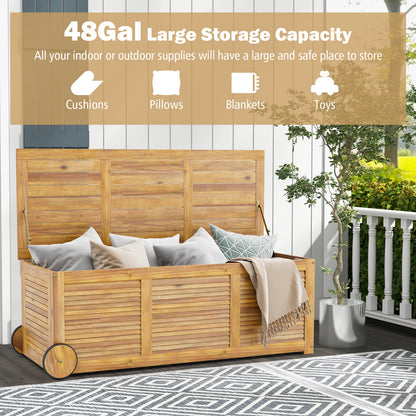 Outdoor Storage Box 182L on Wheels Rolling Patio Wooden Deck Box