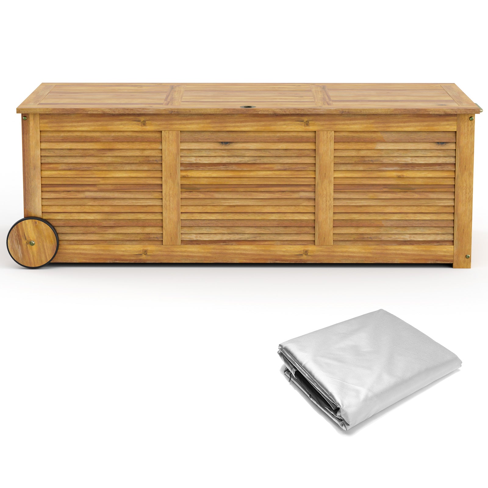 Outdoor Storage Box 182L on Wheels Rolling Patio Wooden Deck Box