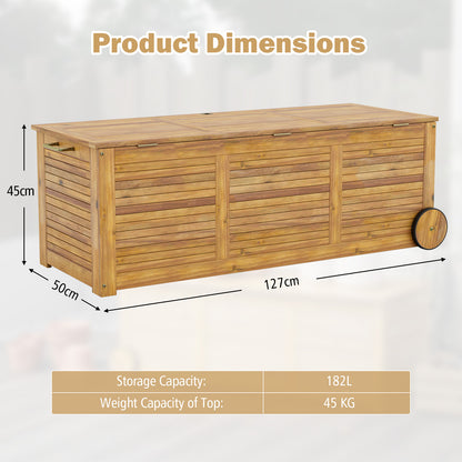Outdoor Storage Box 182L on Wheels Rolling Patio Wooden Deck Box