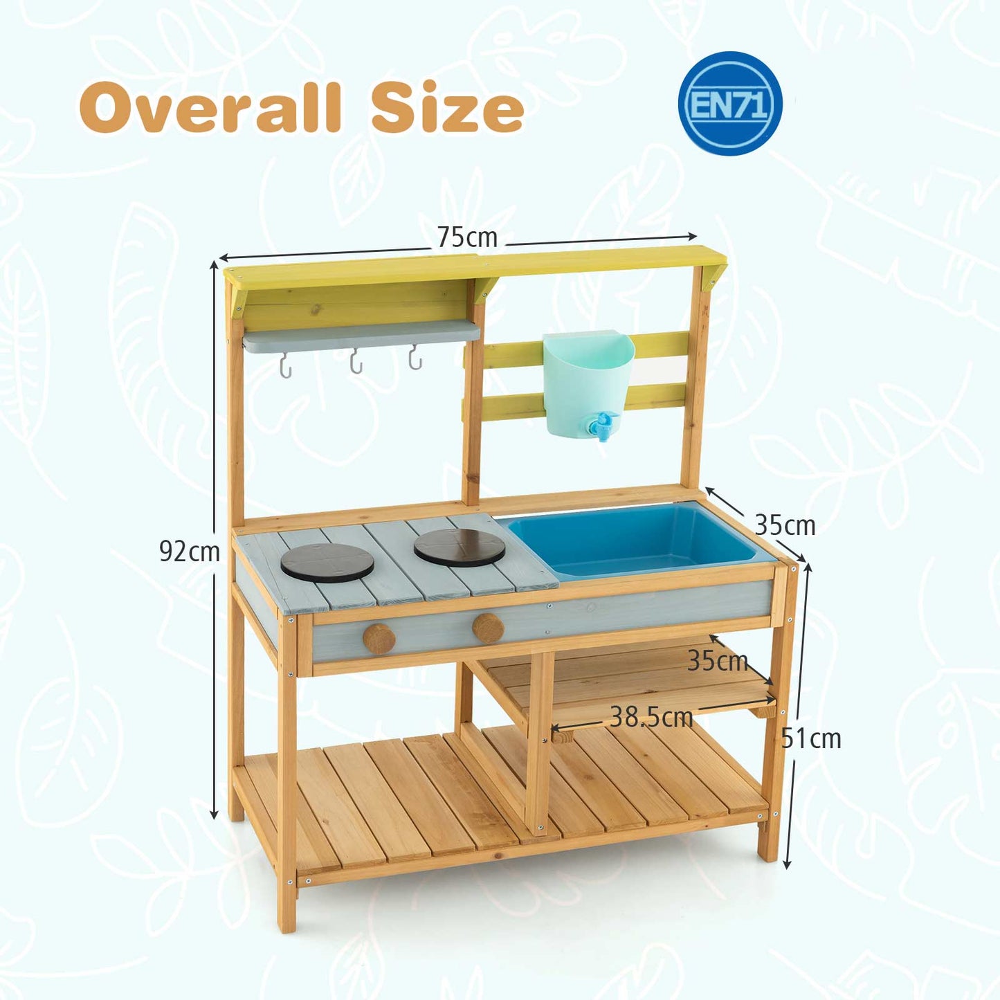 Outdoor Wooden Play Kitchen Set with Faucet and Water Box for Toddlers