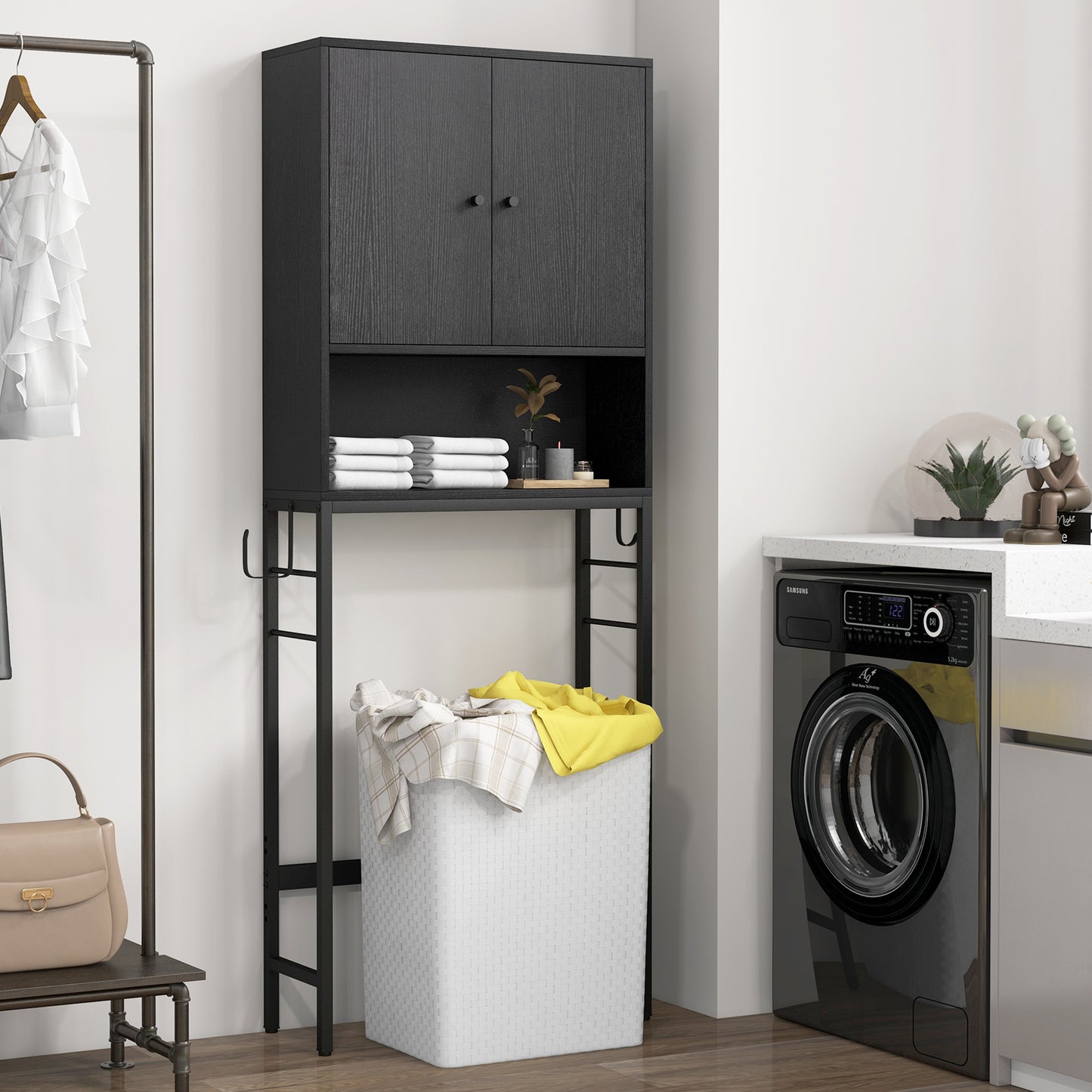 Over The Toilet Storage Cabinet Free Standing Toilet Rack-Black