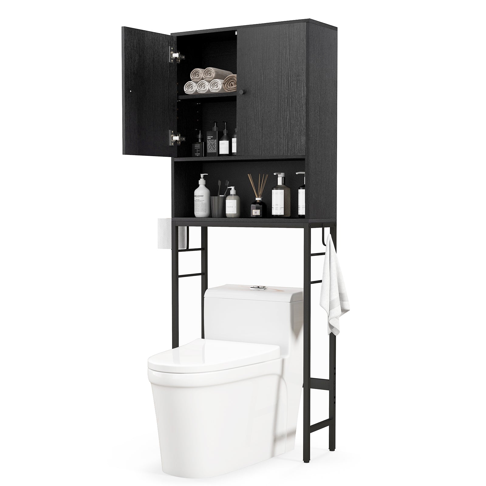 Over The Toilet Storage Cabinet Free Standing Toilet Rack-Black