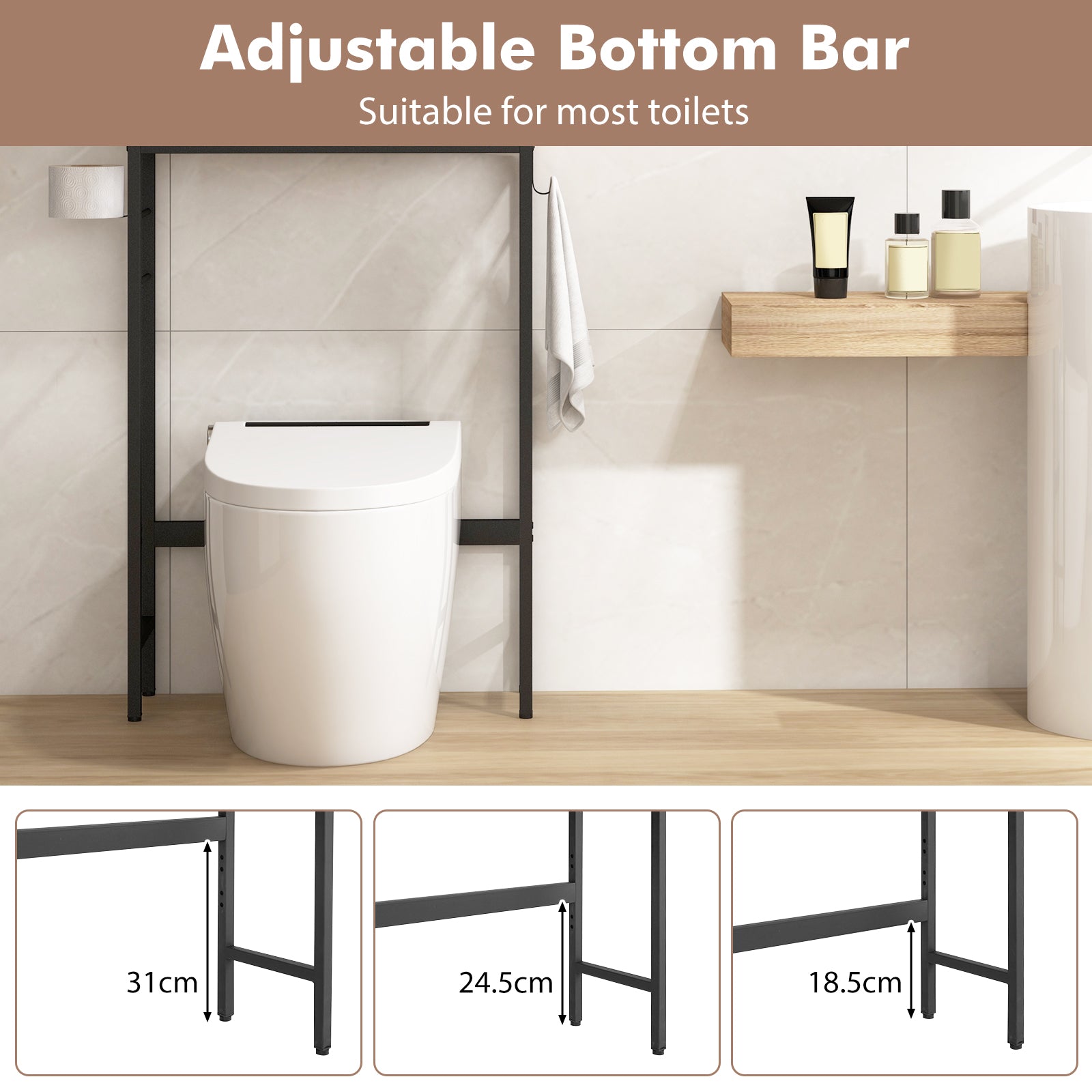 Over The Toilet Storage Cabinet Free Standing Toilet Rack-Black