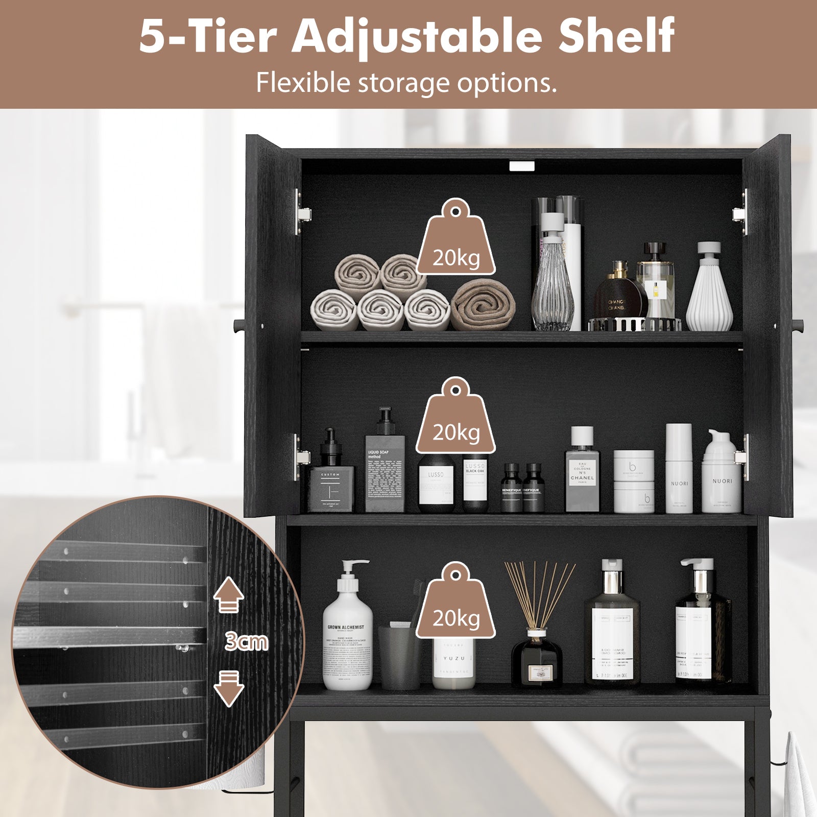 Over The Toilet Storage Cabinet Free Standing Toilet Rack-Black