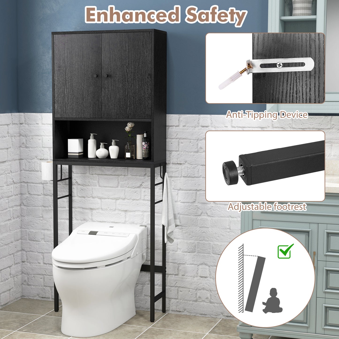Over The Toilet Storage Cabinet Free Standing Toilet Rack-Black