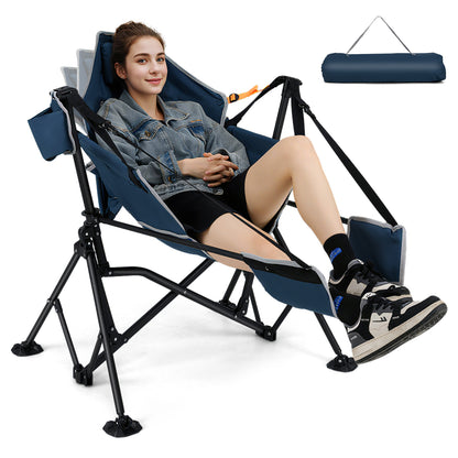 Oversized Hammock Camping Chair with Footrest and Cup Holder-Blue