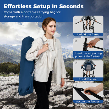 Oversized Hammock Camping Chair with Footrest and Cup Holder-Blue