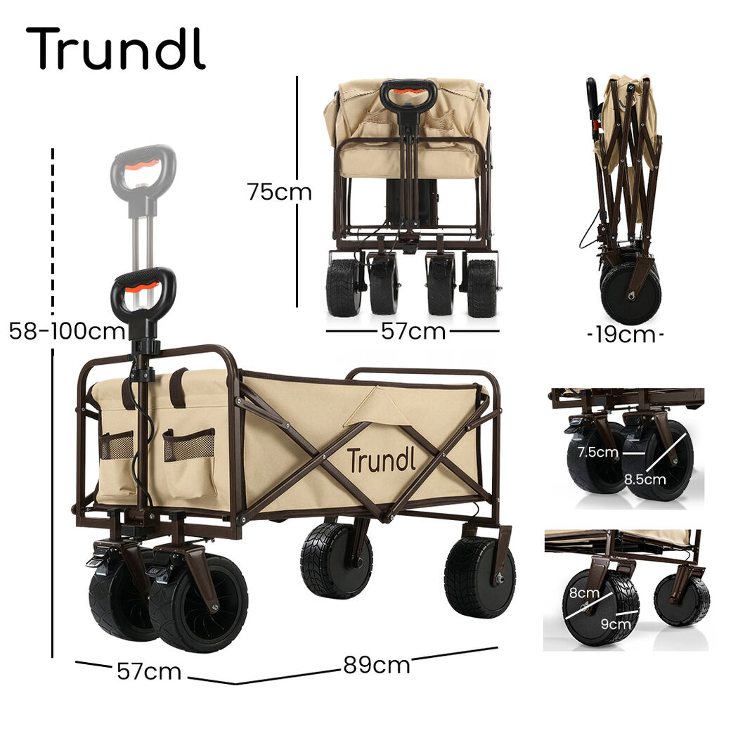 106L Electric Folding Pull Cart, Powerful Easy Hill Climbing, All-terrain Wheels, Wagon for Beach Camping Shopping, Cream