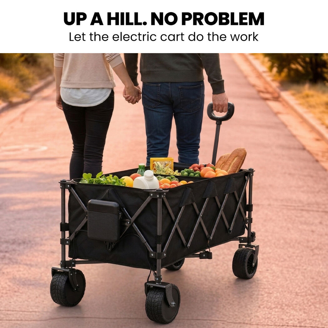 180L XL Electric Folding Pull Cart, Powerful Easy Hill Climbing, All-terrain Wheels, Wagon for Beach Camping Shopping, Black