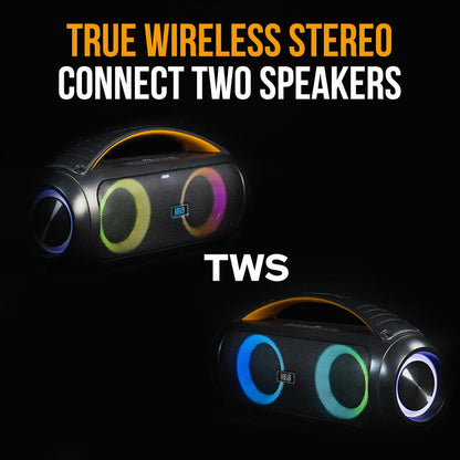 Portable 40W Bluetooth Boombox Speaker, Water-Resistant, TWS, Multi-Input