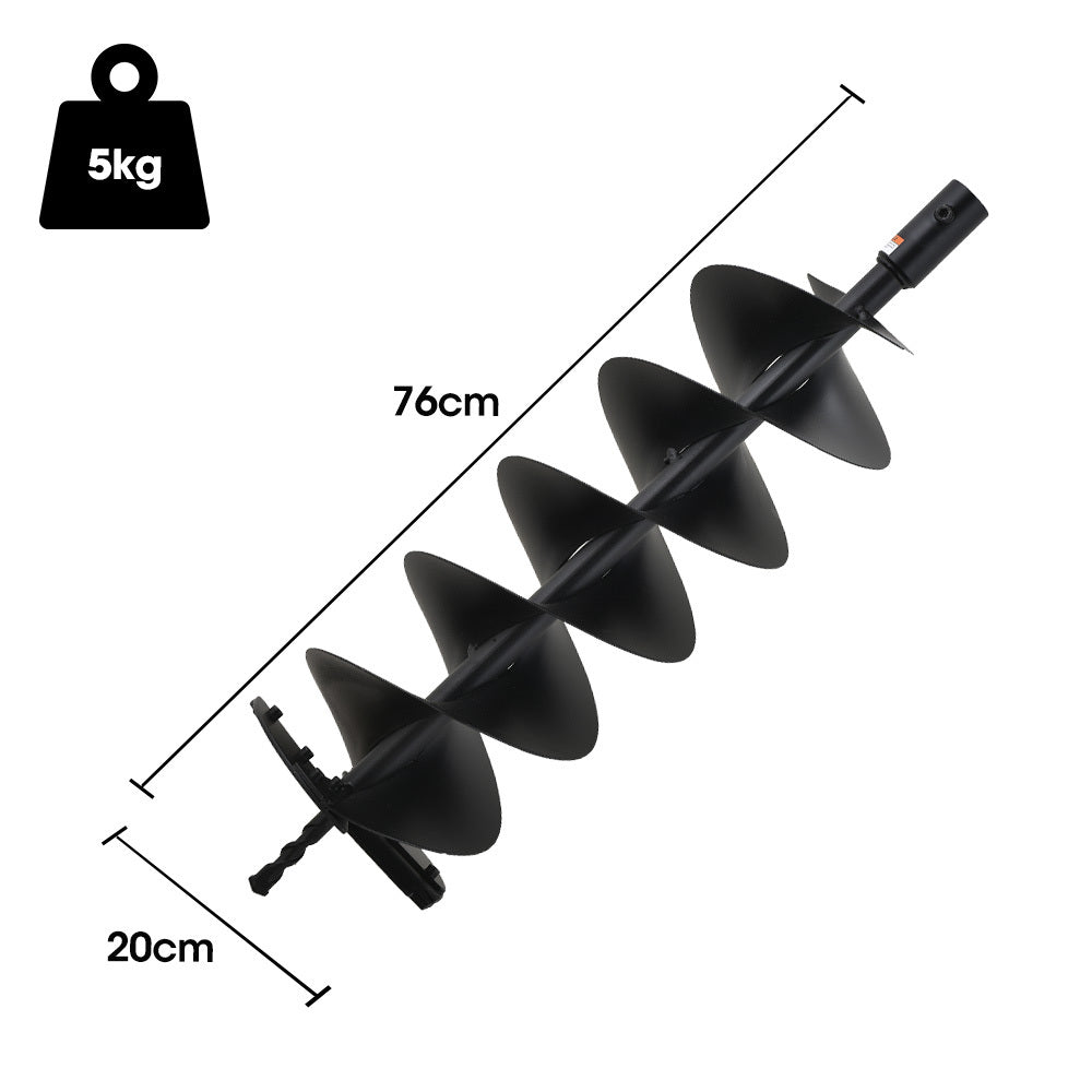 200mm x 0.76m Double Helix Auger Bit, Carbon Steel for Post Hole Digging