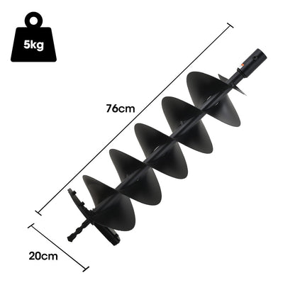 200mm x 0.76m Double Helix Auger Bit, Carbon Steel for Post Hole Digging
