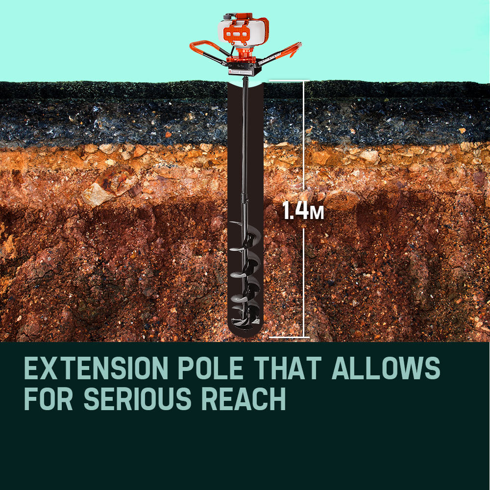 62cc Petrol Post Hole Digger with 1.4m Depth and 20cm Bit Diameter
