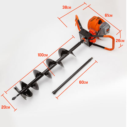 62cc Petrol Post Hole Digger with 1.4m Depth and 20cm Bit Diameter