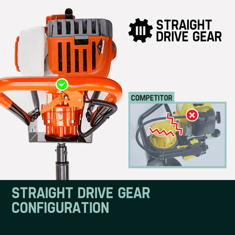 88cc Pro-Series Post Hole Digger with 3.2m Depth and Multiple Augers