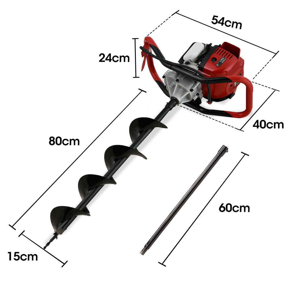 38cc 4-Stroke Petrol Post Hole Digger with 0.15m Auger & 0.8m Extension Shaft