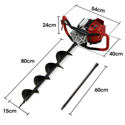 38cc 4-Stroke Petrol Post Hole Digger with 0.15m Auger & 0.8m Extension Shaft