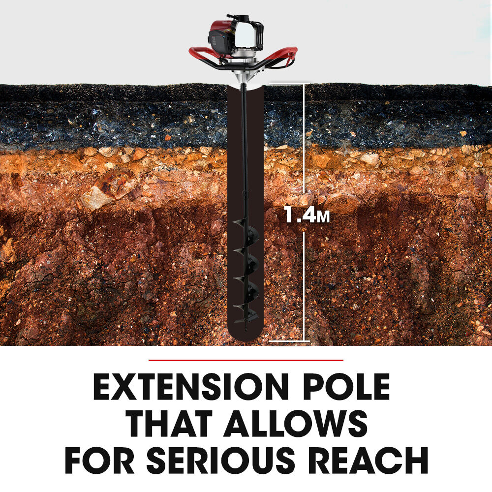 38cc 4-Stroke Petrol Post Hole Digger with 0.15m Auger & 0.8m Extension Shaft