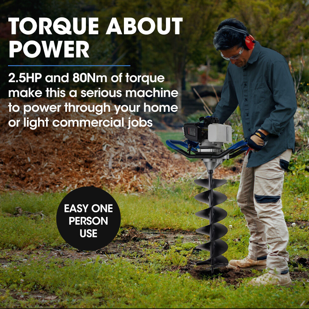 52cc 2-Stroke Petrol Post Hole Digger with 0.2m Auger & 0.6m Extension Shaft