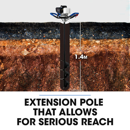52cc 2-Stroke Petrol Post Hole Digger with 0.2m Auger & 0.6m Extension Shaft