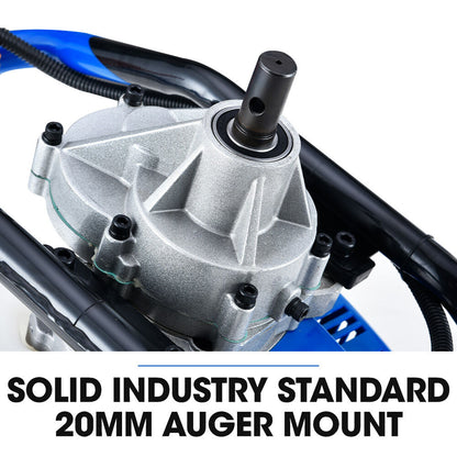 52cc Petrol Post Hole Digger, 3 Auger Bits, 1.4m Depth, Anti-Vibration