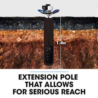 52cc Petrol Post Hole Digger, 3 Auger Bits, 1.4m Depth, Anti-Vibration