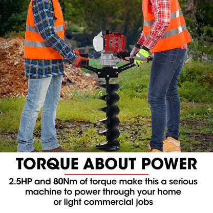 2-Person Post Hole Digger with 1.4m Depth, 200mm & 300mm Augers, 52cc Engine