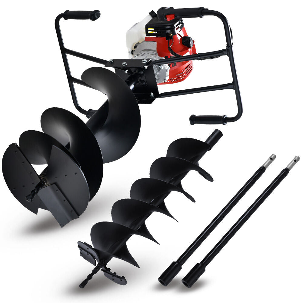 2-Person Post Hole Digger with 1.4m Depth, 200mm & 300mm Augers, 52cc Engine