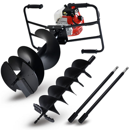 2-Person Post Hole Digger with 1.4m Depth, 200mm & 300mm Augers, 52cc Engine