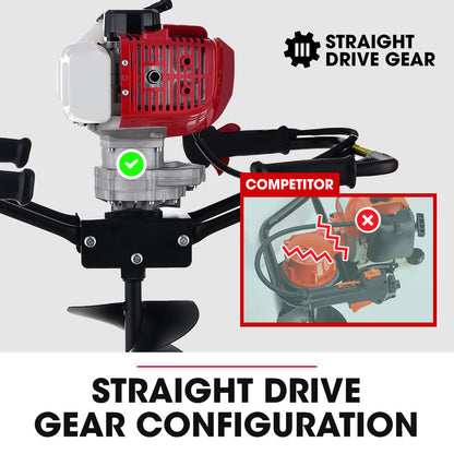 2-Person Post Hole Digger with 1.4m Depth, 200mm & 300mm Augers, 52cc Engine