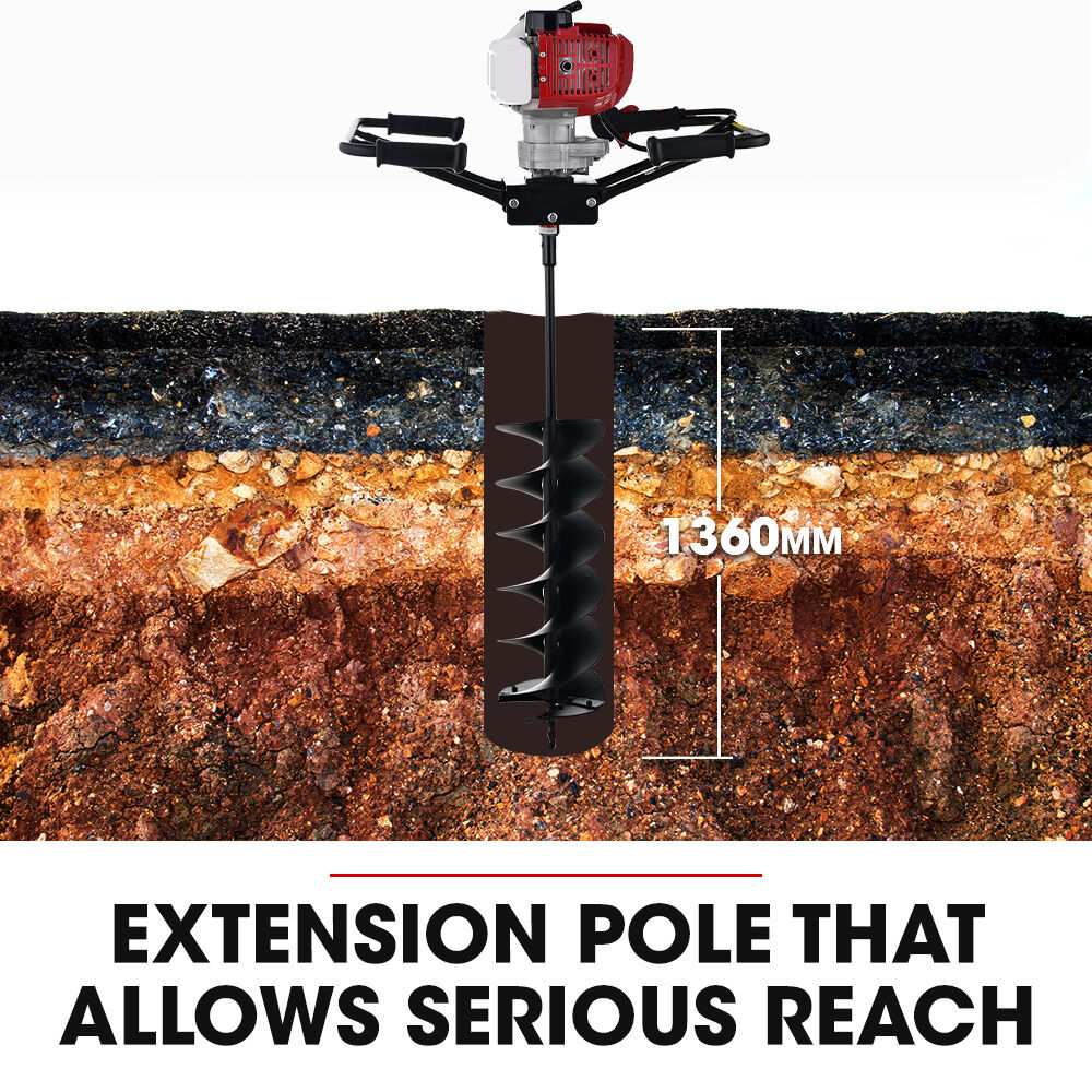 2-Person Post Hole Digger with 1.4m Depth, 200mm & 300mm Augers, 52cc Engine