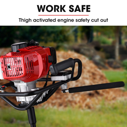 Petrol Post Hole Digger with Safety Brake, 1.5m+2m Auger Bits, Anti-Vibration Handle